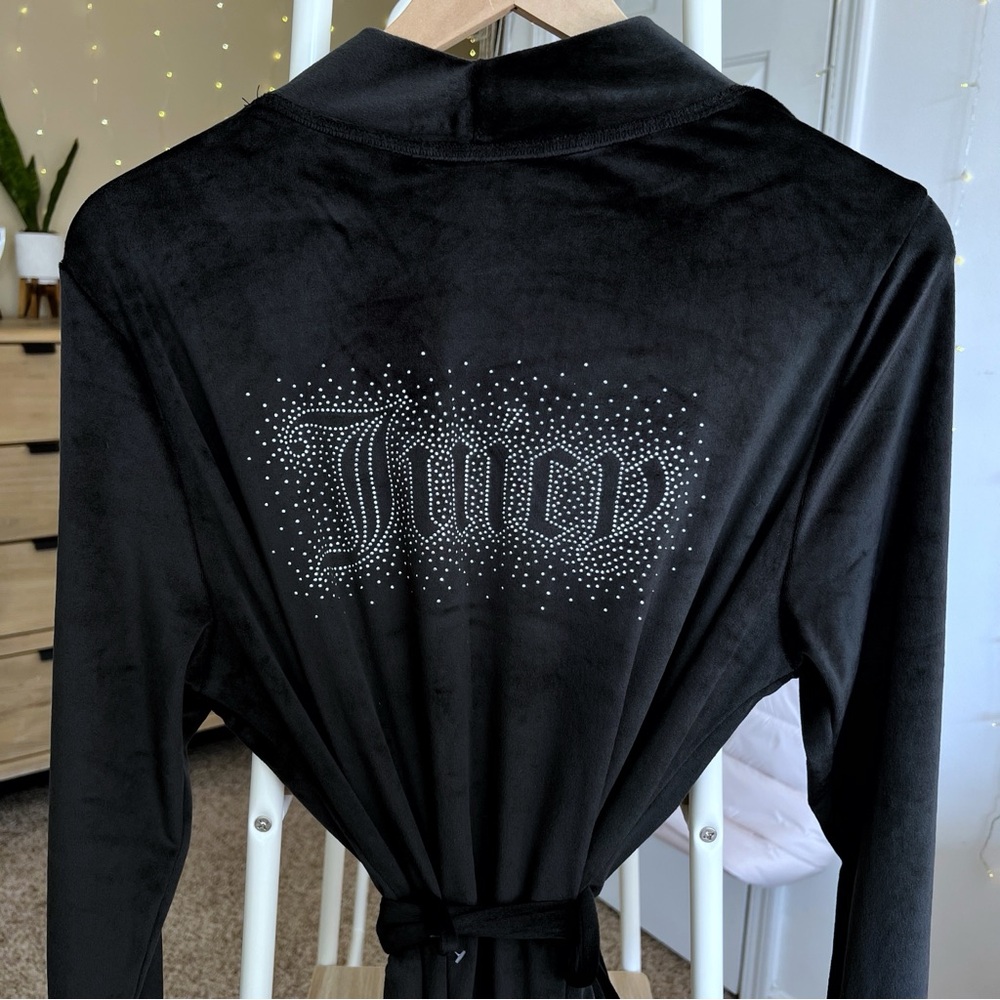 Juicy Couture Black Velour Rhinestone Logo Robe Velvet Size S/M